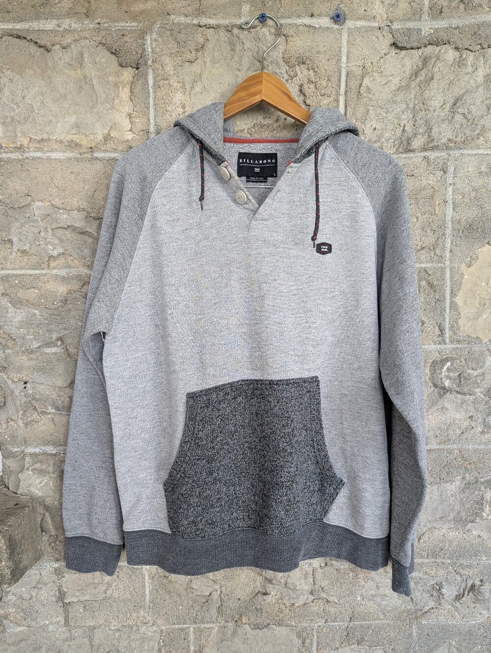 Billabong Hoodie 3-tone Gray Two Button Size Large With Red And Black Details